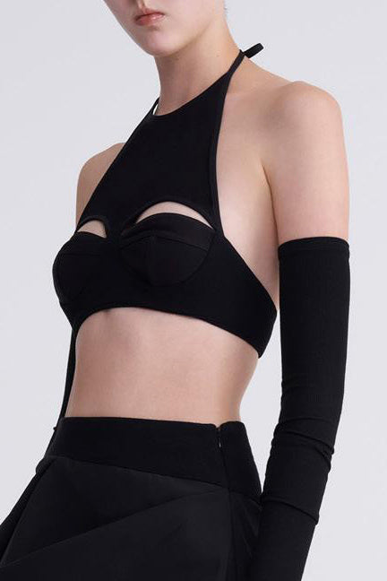 OUDE WAAG denim hollow hanging neck corset OW-23SS-AS05 black